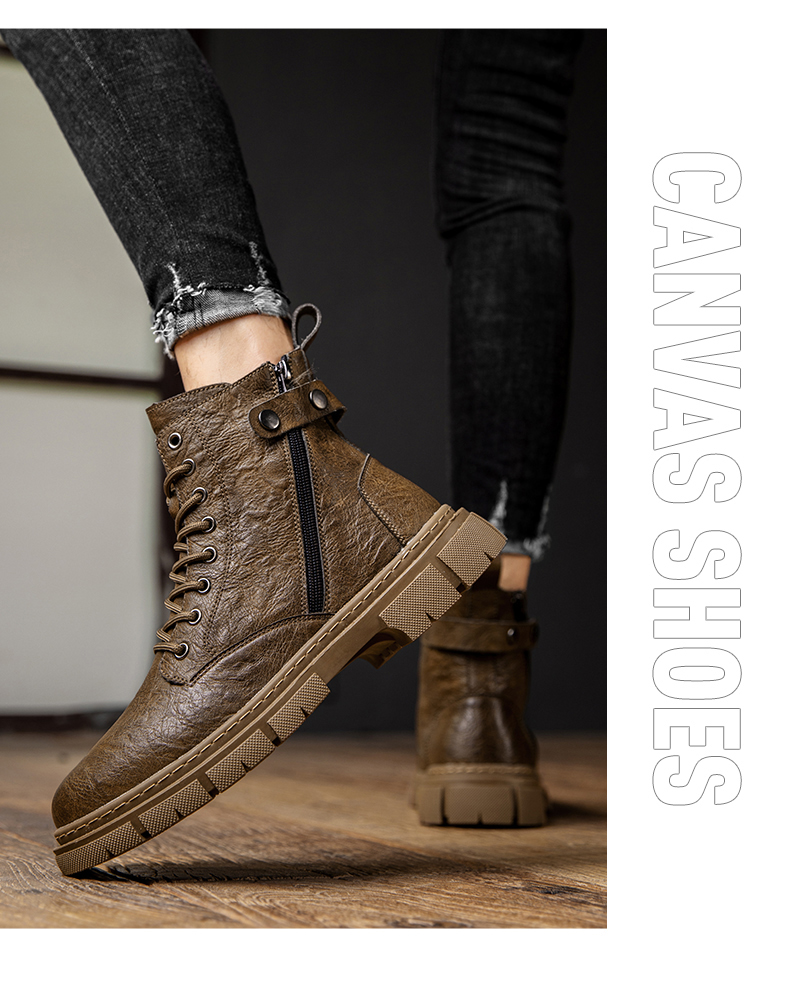 Leather Men's Boots Motorcycle Boots Casual High Shoes Men's Ankle Boots